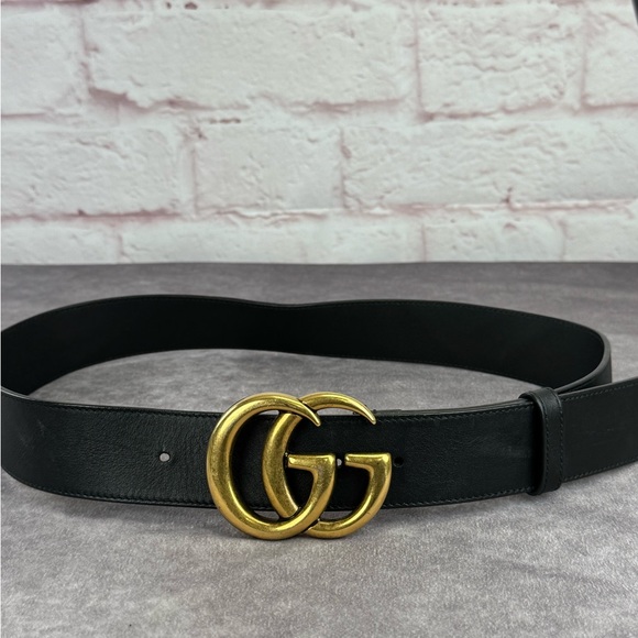 Gucci 2015 Re Edition Wide Leather Belt Gg Double Marmont Black 400593 34” - Picture 3 of 11